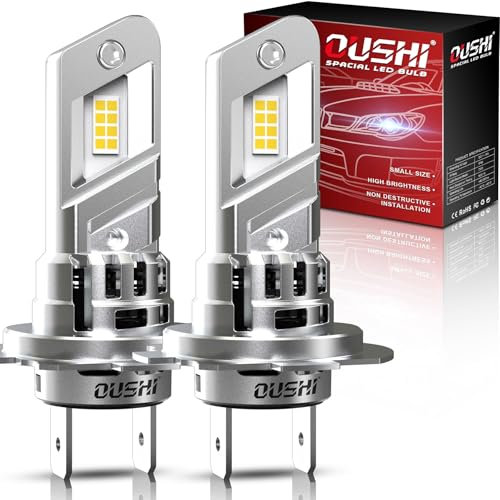 OUSHI Bombillas H7 LED, 600% 6500K Xenon Blanco 80W 20000LM 1:1 Mini Tamaño Bombillas LED H7 con Ventilador, Plug and Play Bombilla H7, Paquete de 2