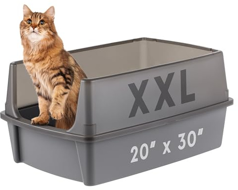 IRIS USA Extra Large Cat Litter Tray with Leak Protection, Tall Top Opening Litter Tray Grey