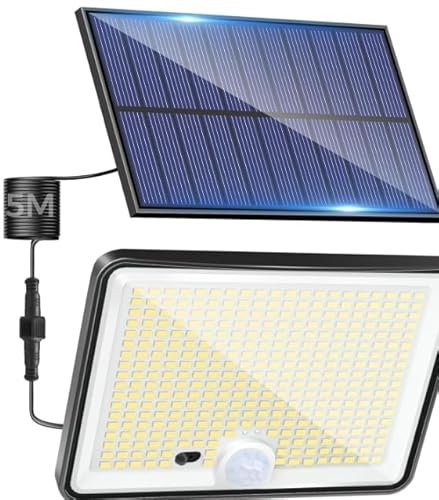 LOTMOS Lampe Solaire Exterieur Detecteur de Mouvement, 342 LED Lumiere Solaire Étanche Spot Solaire, 3 Modes Eclairaget Solaire pour Jardin Garage Cour, Blanc Froid