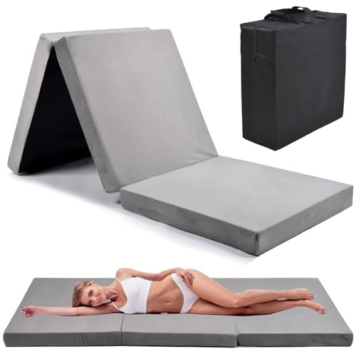 Memory Foam Foldable Mattress, Trifold Floor Bed Mattress with Dust Cover, Portable Waterproof Camping Pad Mat, for Outdoor Sleeping, Foldable, for Travel Truck Bed Tent