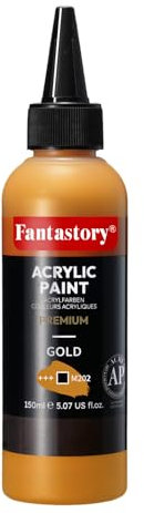 Fantastory Acrylfarben gold 150 ml, exzellente Deckkraft,präzises Malen,hohe Lichtechtheit,wasserfeste Acrylfarbe;für Leinwand,Holz,Keramik,Modelle,Stoff;Künstler, Profis,Anfänger