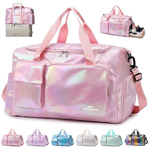 ZIOSINM Sporttasche Damen mit Schuhfach und Nassfach, Reisetasche Damen Glitzer Gym Bag saunatasche Reisetaschen Mädchen für Training, Reise & Wochenendtrips (Rosa)