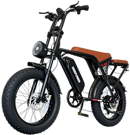 DEEPOWER Bicicleta Eléctrica, 20 Bicicleta Electrica Adultos, Batería 48V 20Ah Extraíble, Kilometraje 80km(Pas), Luces Dobles, Bici Electrica para Adultos