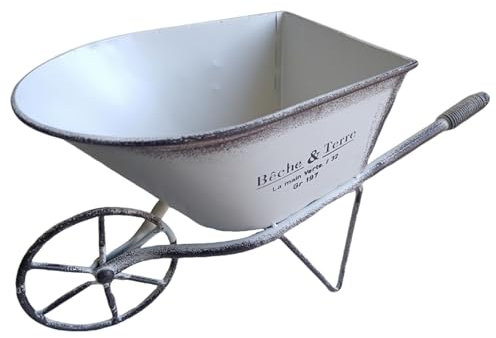 Piccola fioriera decorativa della carriola del ferro con i supporti del fiore dell'annata della ruota Vasi della pianta del metallo per interni ed esterni