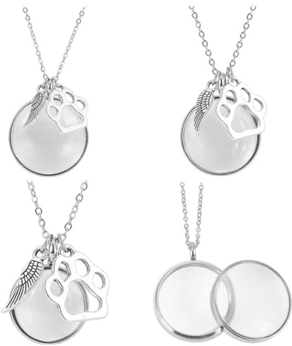 DELORIGIN Collier Commémoratif en Poils D'Animaux Collier Souvenir en Fourrure Médaillon Transparent avec Aile et Patte Urne pour Chat et Chien Bijou Commémoratif pour Femmes et Hommes