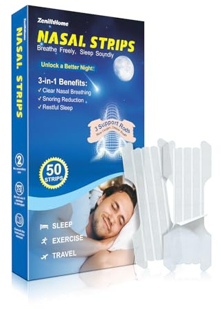 ZenithHome® Nasenpflaster Schnarchstopper, 50er Pack Premium Nasenstrips, Extra Stärke Nose Strips für Sport und Schlaf, Nasal Strips Lindert verstopfte Nase, Atmen Sie leichter, tieferer Schlaf