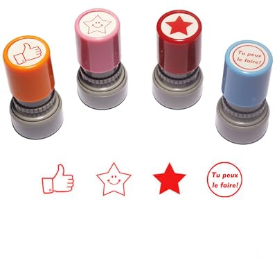 Lot de 4 Tampons Enseignants Français, Auto Encreur Tampons Enseignant Maternelle Cadeau pour Professeur Tampon Ecole Encourager Élèves – Rouge