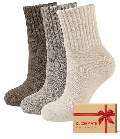 CLOSEMATE 3 Paires Chaussettes Chaudes Femme 35-38 39-42 d'Hiver Thermiques en Coton et Acrylique Anti-froid Ultra-Chaud Épaisses Respirantes Multicolores pour Maison Travail Voyage Quotidien