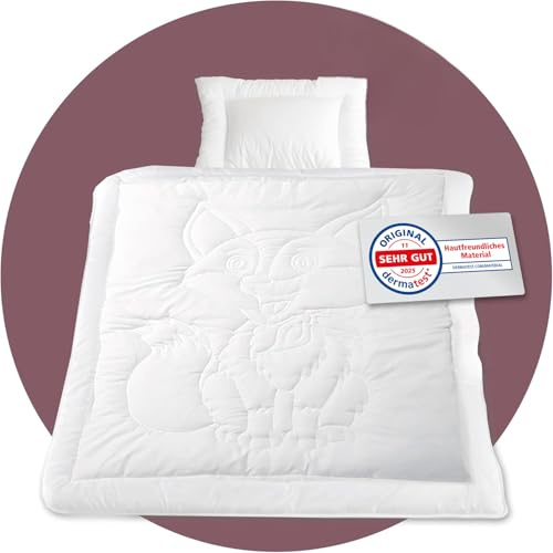 EVAN BROWNS® Set Piumino Lettino 100x135 + Cuscino 40x60 - Piumone Culla Neonato con Trapunta di un Volpe - Coperta Lettino Traspirante e Lavabile - Completo Baby Anallergico