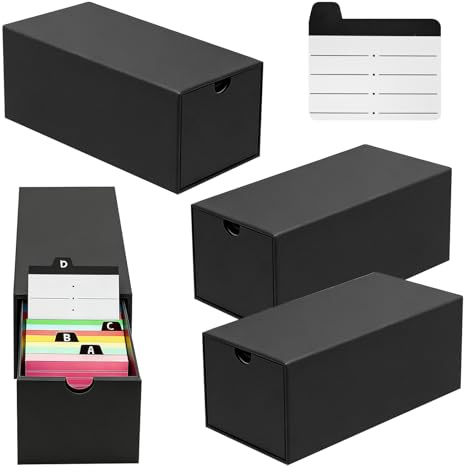 MFUSUL 4 A8-kortlådor med 112 sorterade kort, svart ordförrådsbox, kort med 52 x 74 mm papperslåda, lämplig för scenarier som lärande och kontorsarbete