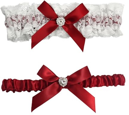 1 styck bröllopsslinga, strumpband för bruden, bruden, strumpeband med romantisk rosettdesign, elastisk upp till 66 cm, låromkrets, perfekt för bröllop, examen och damfest