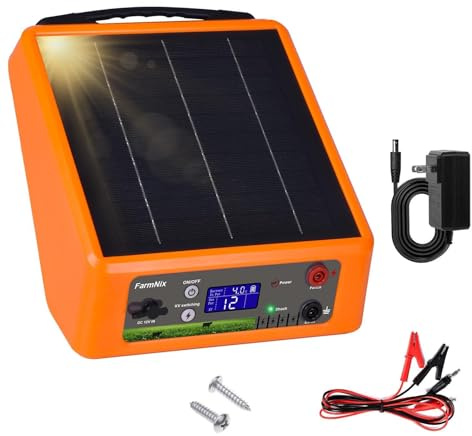 32KM Solar Pastor Electrico, 6-12 kV Pastor eléctrico Controlador para caballos, 2 J Valla eléctrica para cría de animales de pastor, para granja, pasto, jardín (naranja)