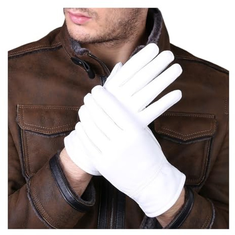 Gants de conduite en cuir Gants en cuir blanc for femme et homme, solides, avec boutons au poignet, gants de conduite peau d'agneau