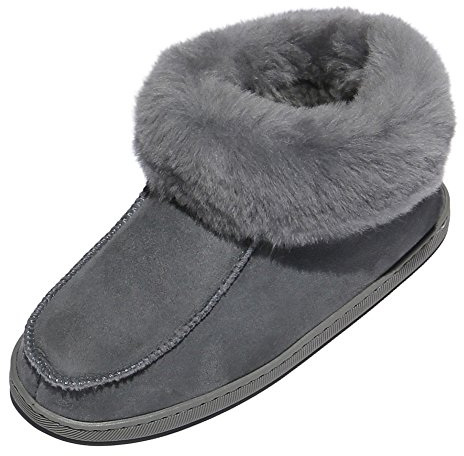 Hollert Leather Lammfell Hausschuhe EWA Premium Damen Fellschuhe aus 100% Merino Schaffell Größe EUR 40, Farbe Grau