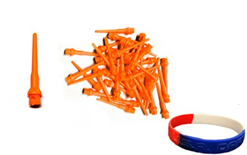 Neon Orange Long Tufflex Extra Strong 2BA 3/16 Thread Soft Tip Dart Points 100-1000 Packs Plus USA I Love Darts Bracelet (Neon Orange Long, 100 ct.)