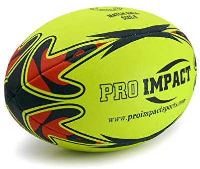 Pro Impact Match Rugby Ball - Professional Grade Ball, Heavy Duty & Durable - Ideal for Long Matches & Gameplay (Neon, Size 5)