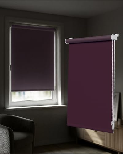 Victoria M. Tenebra Verdunkelungsrollo Klemmfix Rollo Fensterrollo, Sichtschutz, Verdunkelnd, Ohne Bohren inkl. Montagematerial, 80 x 160 cm, Lila Aubergine