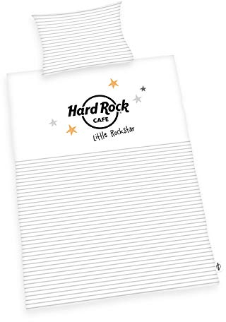 Herding Hard Rock Bio Bettwäsche Set, GOTS Zertifiziert, Wendemotiv, Kopfkissenbezug 40 x 60cm, Bettbezug 100 x 135cm, Baumwolle/Renforcé, Weiß/Mehrfarbig, 75x100