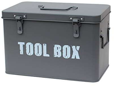 Slate Grey Metal Toolbox Retro Vintage Style Single Tray Tool Box with Lockable Lid (Padlocks Not Supplied) 21cm (H) x 31cm (W) x 19cm (D)