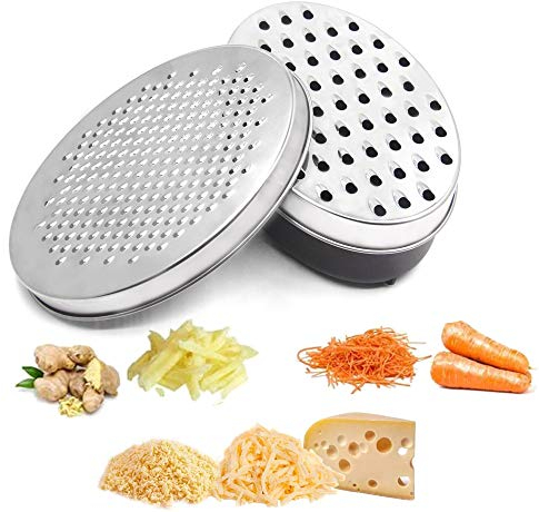 YAVO-EU Grattugia per Formaggio e Verdure in Acciaio Inossidabile e PP (senza BPA), con Contenitore, Due Dimensioni di Fiocchi, Facile da Usare e Pulire, Adatto per Picnic e Lavastoviglie