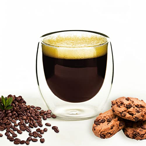 Espressotassen Set (6 x 80ml),Doppelwandig Espresso Gläser Thermogläser Gläser aus Borosilikatglas - Pülmaschinenfestes Latte Macchiato Gläser,Cappuccino Tassen,Kaffeetassen