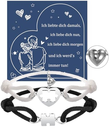 YELUWA Magnetisches Pärchen Armband Für Verbundene Paare, Partnerarmbänder Herz Magnet Weihnachten Geschenke Für Herren Damen Geschenke Pärchen Armband Hochzeitstag Jahrestag Geschenk Für Ihn