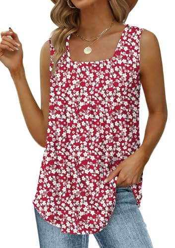 Cuptacc Top Femme Col Carré sans Manches Mode Design Plissé Ourlet Courbe Flowy Été 2025 Gilet Décontracté Débardeur Femme