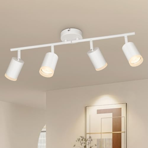 VEKIDOT LED Deckenstrahler 4 Flammig Weiß - Strahler Deckenleuchte Schwenkbar 350° - Deckenlampe Spot GU10 - Modern Deckenspot für Küche Flur Schlafzimmer Wohnzimmer (Ohne Leuchtmittel)