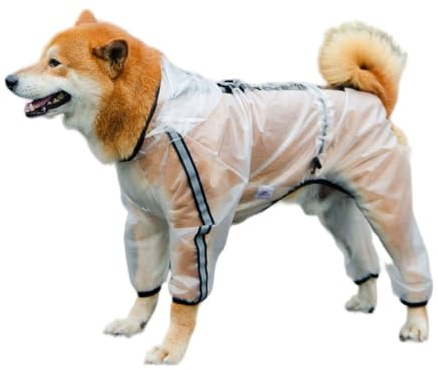 Dog Raincoats Waterproof,1PC Transparent Dog Rain Coats with Reflective Strips & Hood,Dog Raincoat with Legs Jumpsuit for Pupies Small Medium Dogs (Clear, L)