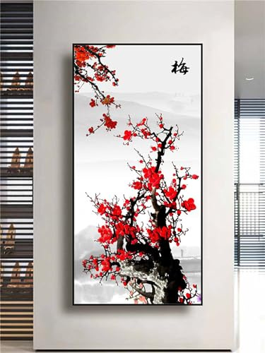 Senyanr Fleur de Prune Rouge Impression sur Toile 60x120cm Peinture sur Toile Tableau Moderne Tableau Decoration Murale Toile Tableaux pour Salons Chambres Cuisines