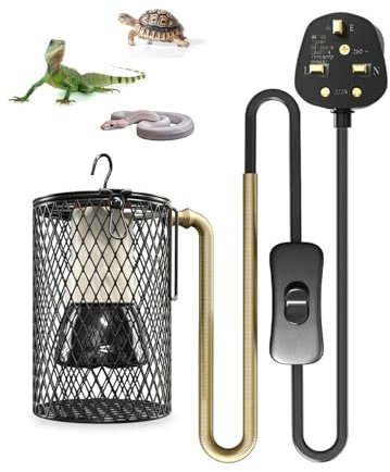 Reptile Heat Lamp with Guard, 100W Ceramic Heat Lamp Bulb Infrared Holder with Anti Hot Bracket for Reptiles, Puppies, Chicks, Lizard, Tortoise, Snake, Bearded Dragon