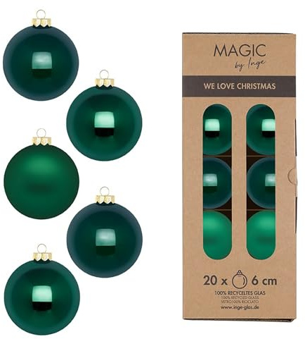 Weihnachtskugeln Glas 6cm 20 Stück - matt & glänzend - Christbaumkugeln Weihnachtsbaumkugeln für Weihnachten - Christbaumschmuck & Weihnachtsbaumschmuck Dunkelgrün - Fir Green