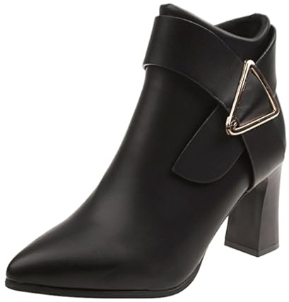 Liaddkv Botines de mujer con tacón de piel, botas de tacón alto con cremallera lateral, botines de cuero sintético para mujer, negocios, oficina, zapatos de invierno, Negro , 38 EU