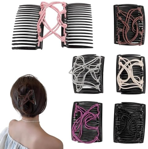Peine Elástico Doble Clip, 6 Piezas Pinzas Elásticas para Peineta Mágicas, Ajustable Peineta Mágica Elástica Horquillas Sin Arrugas para Cabello Grueso Rizado y Fino