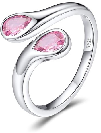 Bestyle Bague Femme Argent 925 Ouvert Octobre Rose Zircon avec Pierre de Naissance