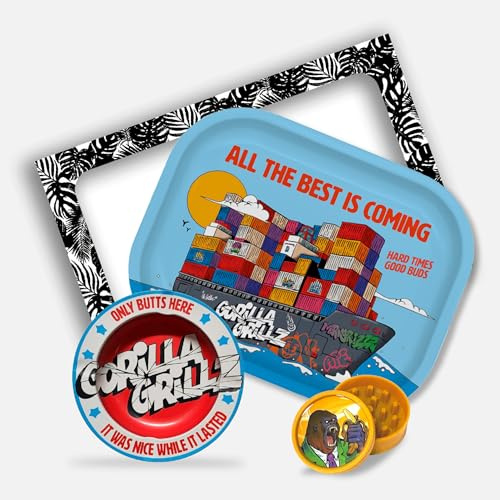 Gorilla Grillz® Rökningssats - Komplett rullbricka med askfat och biologiskt nedbrytbar kvarn - perfekt present till rökare - rökarpaket med olika tillbehör (båt)