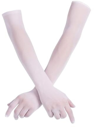 HQRKOTM Gants Longs Transparent Blanc - Collant Étendu, Tenue Festival Femmes, Doigts Longs Unisexe, Voir à Travers pour Mariage et Soirée