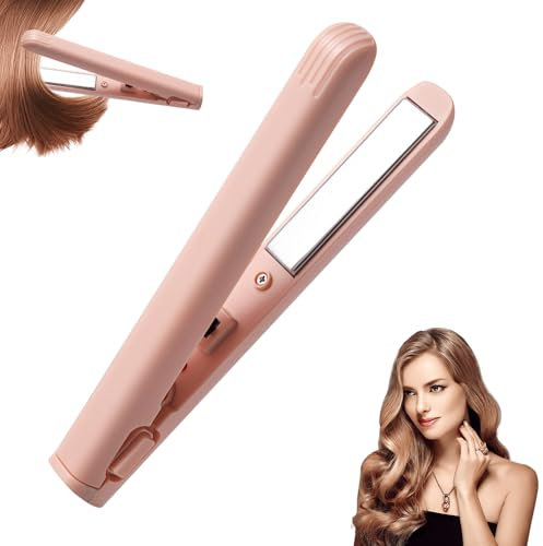KUWUNG Mini Dual Purpose Curling Iron, New Mini Curling Wand and Flat Iron Mini Curling Iron, Mini Hair Straightener, Portable Travel Curling Wand for Short and All Hair Types (Pink-1PCS)