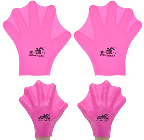 M METERXITY 1 Pair Silicone Swimming Gloves Webbed Swim Gloves Finger Frog Type Small Swim Training Gloves Water Resistance for Swimming/Diving/Water Aerobics [Pink]