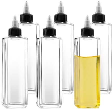 Pack of 6 100 ml Squeeze Bottles with Screw Lid, Oil Dispenser, Squeeze Bottles, Small, Plastic, Clear for Cooking, Make-Up, Liquids, Oils, Sauces, Spices