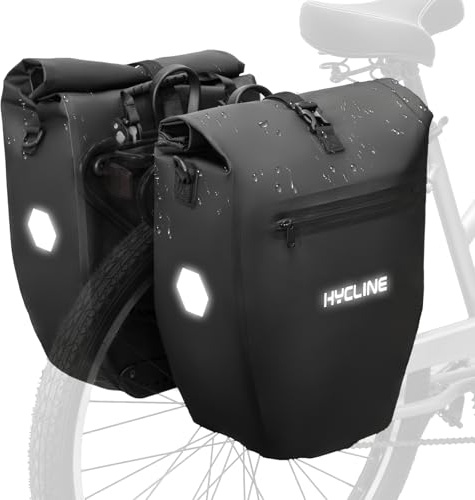 Hycline Fahrradtasche wasserdichte Gepäckträgertasche 2×28L - 3in1 Fahrrad Taschen Hinten Gepäckträger, mit Tragegriff, Schultergurt und Reflektoren, einfache Befestigung für Pendler, Reisen