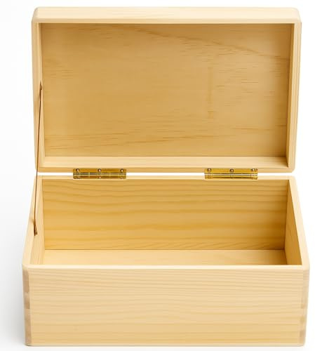 khevga Scatola di legno con coperchio, 30 x 20 x 14 cm, scatola di legno non verniciata, grande, per riporre giocattoli, foto e documenti