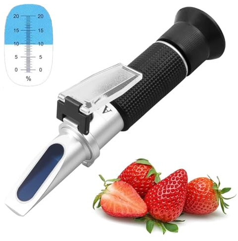 Brix Refractometer 0-20, Portable Sugar Test Meter Professional Grape Juice Sugar Refractometer Tester 0-20% Scale with ATC, for Fruit Juice, Wine, and Brewing