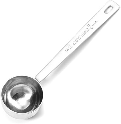 Cuillère doseuse à café 15 ml, cuillère à café en acier inoxydable avec trou de suspension et échelle transparente, 6 pouces de long, pour thé moulu, en poudre et en vrac