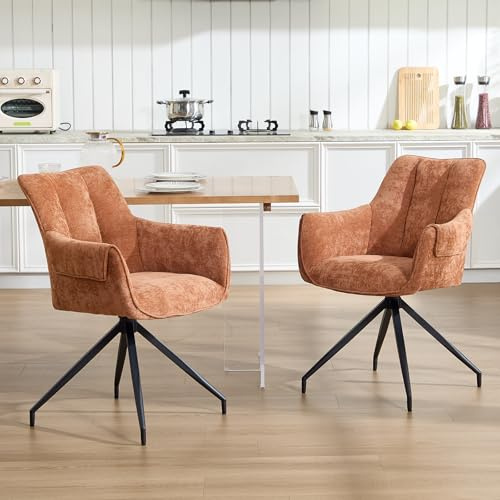 DAYALANE Lot de 2 Chaise de Salle à Manger Moderne Pivotante à 360° Chaises de Cuisine Confortable avec Accoudoirs Unique Chaise Salon Scandinave Pieds en Métal, Marron