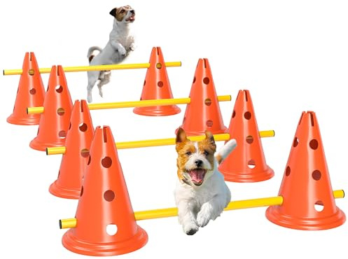 PawHut Jeu d'agilité pour Chiens, Haies d'entraînement, 8 cônes de 30 cm de Haut, 4 Barres de 80 cm de Long et Sac de Transport, pour Le Football et Les Sports canins.