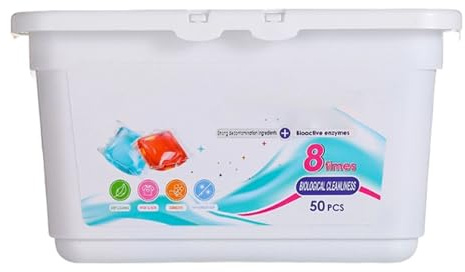 2026 5-in-1 Detergent Pods with Highly Effective Washing Gel for Hygienic Thorough Cleaning without Dyes Dissolves Completely in Water (Light Blue, 18.2 x 9.35 x 10.45 cm)