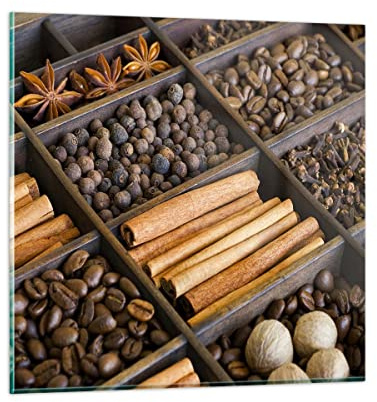 ARTTOR Moderno Quadro su Vetro 30x30 cm Stampe da Parete Cucina - 2311 | Cannella Vaniglia Caffè Quadro Decorativo Piccolo Decorazione Murale Soggiorno Arte da Parete Decorazione da Parete ARTTOR