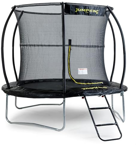 Jumpking 8ft Round Combo Deluxe Trampoline With Safety Enclosure Net and Ladder ❘ Outdoor Trampoline For Adults & Kids, Polyethylene Surround Pad & UV Protected Safety Net For Safe Bouncing