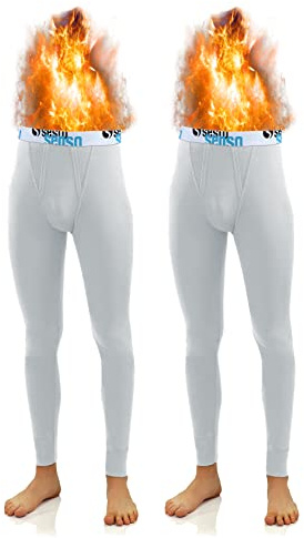 sesto senso Calzamaglia Lunga Uomo Cotone 2 Pack Biancheria Intima Pantaloni Termici Funzionali (L, Bianco)